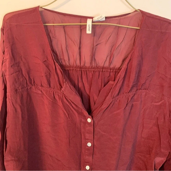 Covet Burgundy  100% Silk Button Down Shirt Blouse L - Picture 6 of 7
